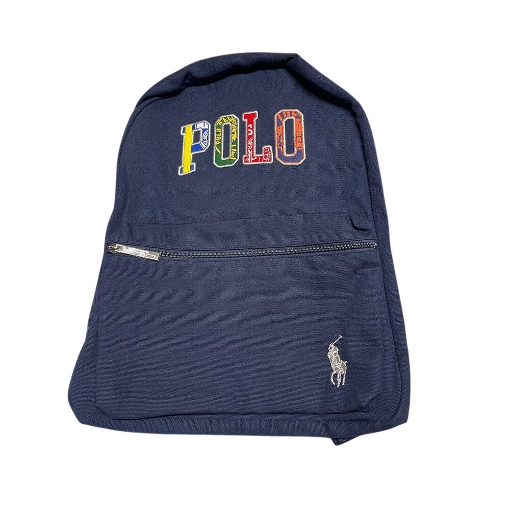 Polo Ralph Lauren Backpack Unisex Medium Navy Blue POLO Patch Logo Zip